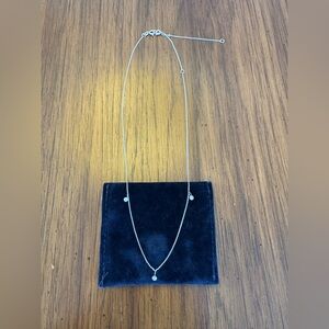 14K White Gold Stone and Strand Three Diamond Choker Necklace and Extender.